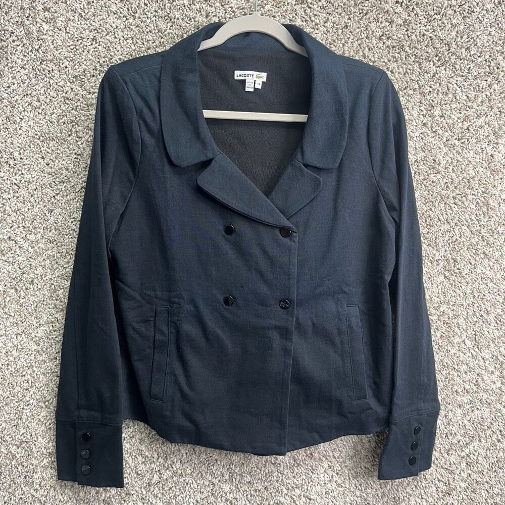 Lacoste Dark Blue almost Black 100% Cotton Pea Button Blazer Jacket in Size 44 /